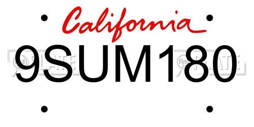 9SUM180 California License Plate