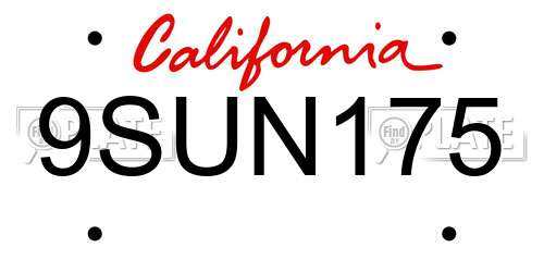 9SUN175 California License Plate