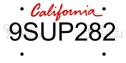 9SUP282 California License Plate