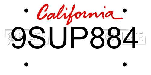 9SUP884 California License Plate