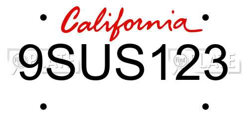 9SUS123 California License Plate