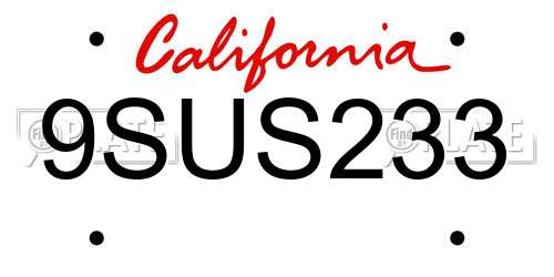 9SUS233 California License Plate