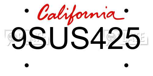 9SUS425 California License Plate