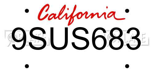 9SUS683 California License Plate