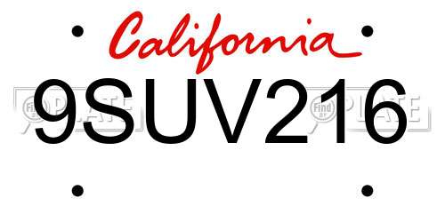9SUV216 California License Plate