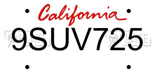 9SUV725 California License Plate