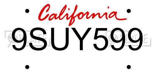 9SUY599 California License Plate