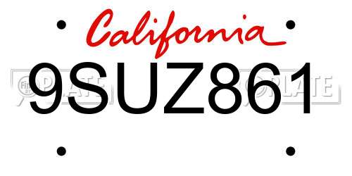 9SUZ861 California License Plate