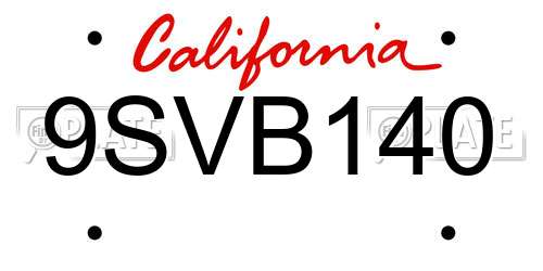 9SVB140 California License Plate