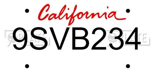 9SVB234 California License Plate