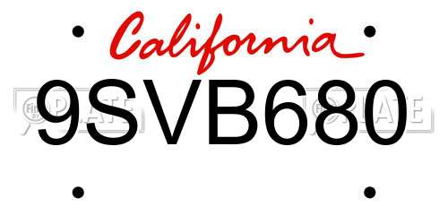 9SVB680 California License Plate