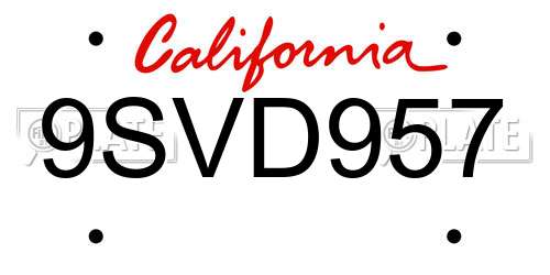9SVD957 California License Plate
