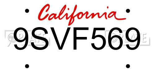 9SVF569 California License Plate