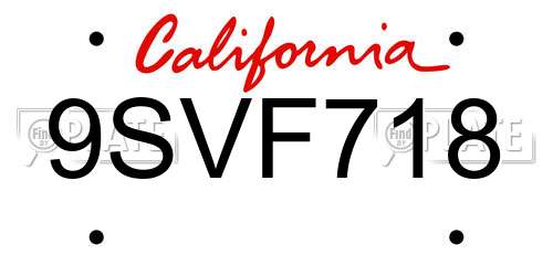 9SVF718 California License Plate