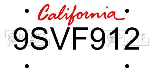 9SVF912 California License Plate
