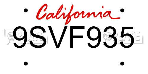 9SVF935 California License Plate