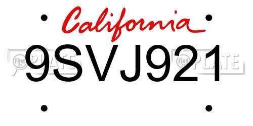 9SVJ921 California License Plate