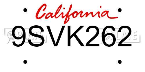 9SVK262 California License Plate