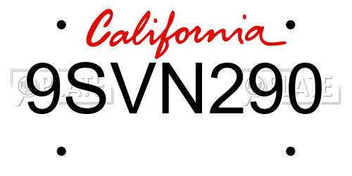9SVN290 California License Plate