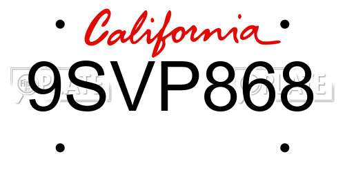9SVP868 California License Plate