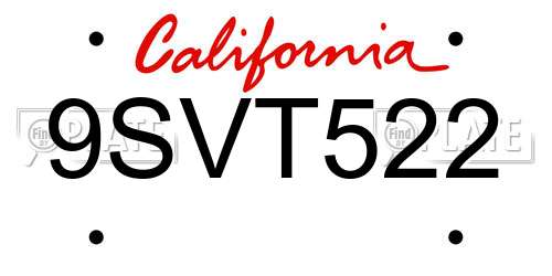 9SVT522 California License Plate