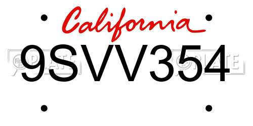 9SVV354 California License Plate