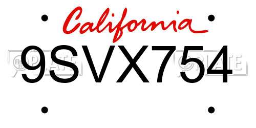 9SVX754 California License Plate