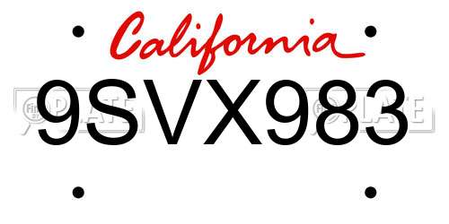 9SVX983 California License Plate