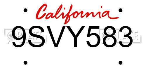 9SVY583 California License Plate