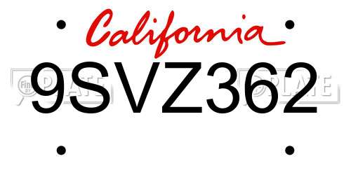 9SVZ362 California License Plate