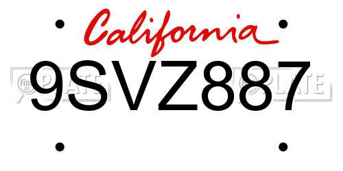 9SVZ887 California License Plate