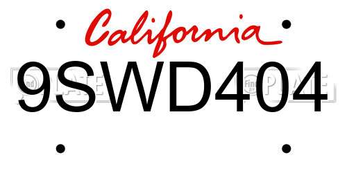 9SWD404 California License Plate
