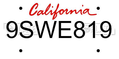 9SWE819 California License Plate