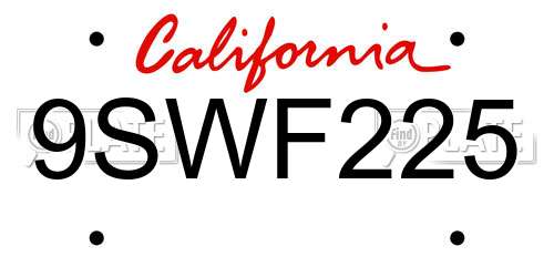 9SWF225 California License Plate