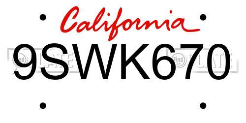 9SWK670 California License Plate
