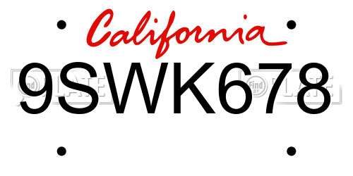 9SWK678 California License Plate
