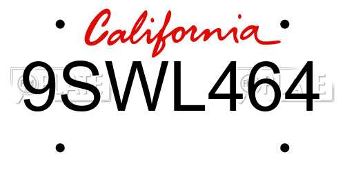 9SWL464 California License Plate