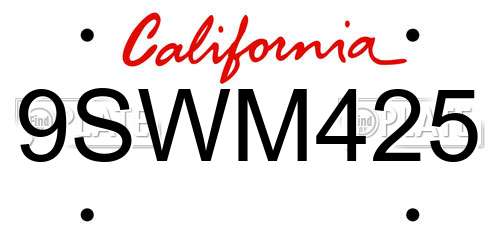 9SWM425 California License Plate