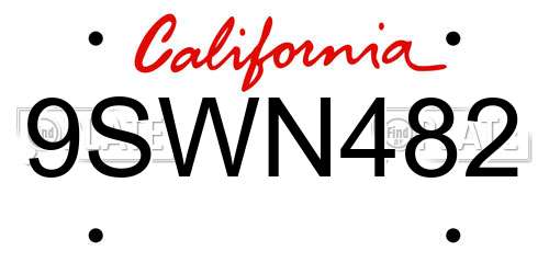 9SWN482 California License Plate