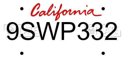 9SWP332 California License Plate