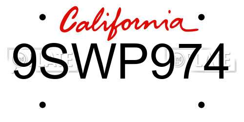 9SWP974 California License Plate
