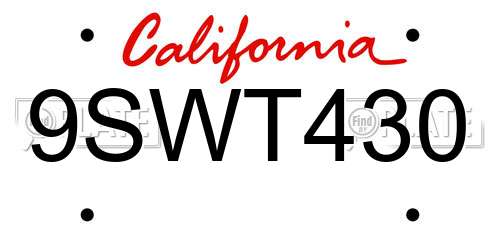 9SWT430 California License Plate