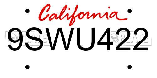 9SWU422 California License Plate