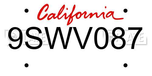 9SWV087 California License Plate