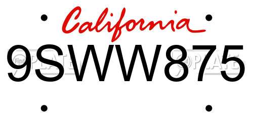 9SWW875 California License Plate