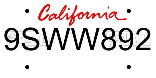 9SWW892 California License Plate