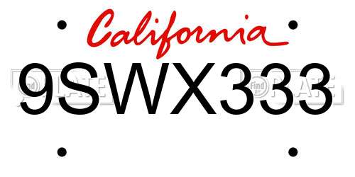 9SWX333 California License Plate