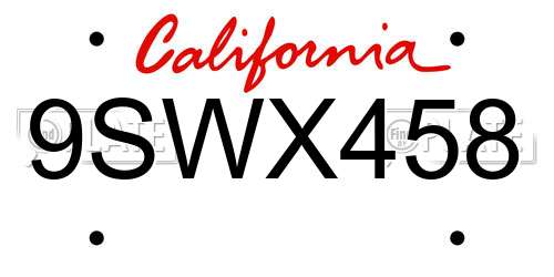 9SWX458 California License Plate