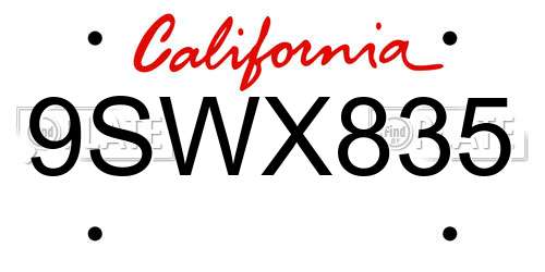 9SWX835 California License Plate