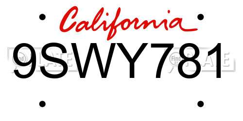 9SWY781 California License Plate